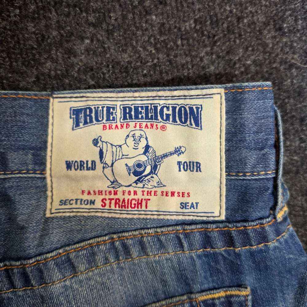 True Religion World Tour Straight Leg Jeans Mens 36 Medium Wash Blue Denim